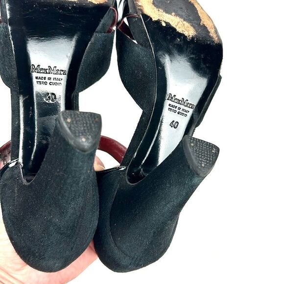 MaxMara Black Heels Suede Patent Leather Peep Toe Mary Jane Italy 40 US 10 - Picture 12 of 16